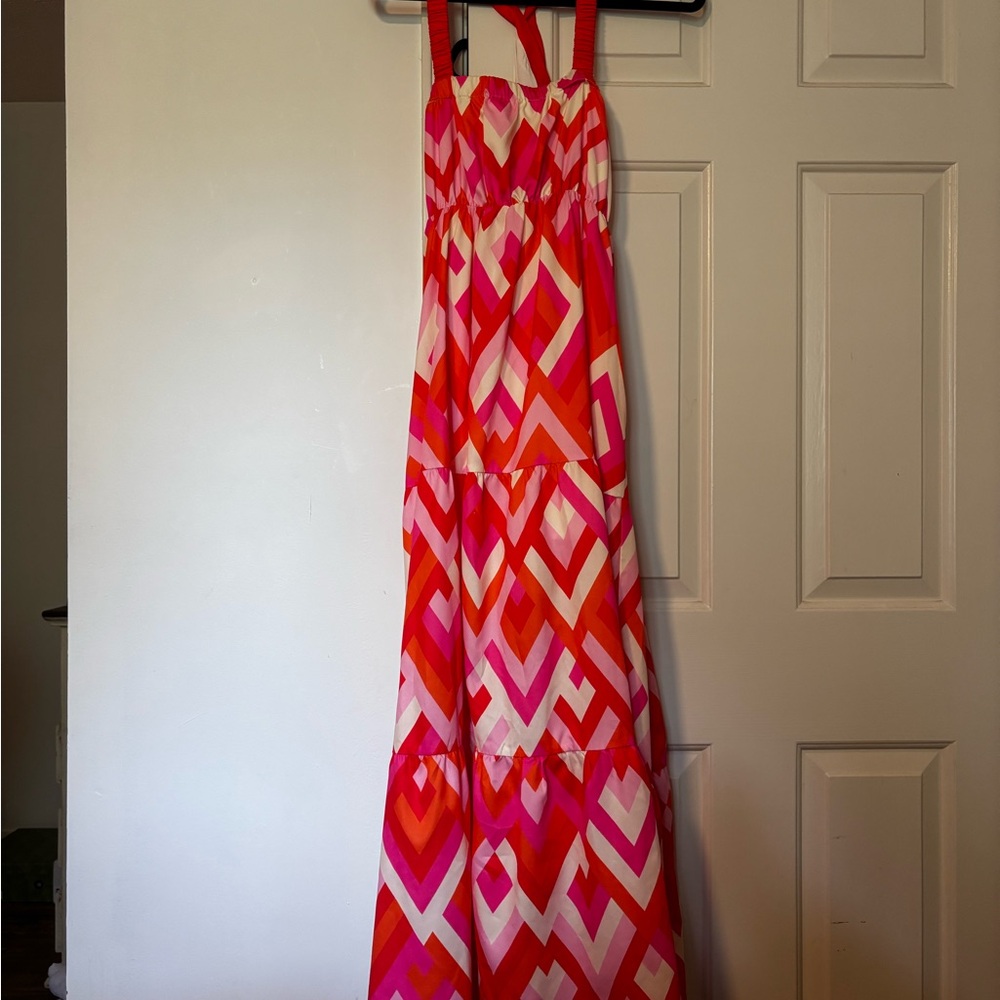 Bright Chevron Maxi Dress in Pink and Orange